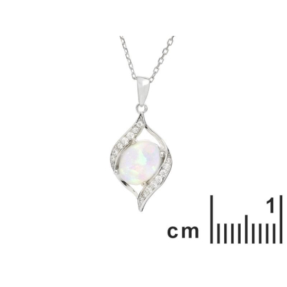 Anhänger mit Opal und Zirkonoxid, aus 925 rhodiniertem Silber, Höhe 1,7 cm