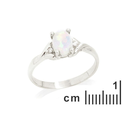 Ring mit natürlichem ovalen australischen Weißopal, aus rhodiniertem Silber 925