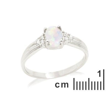 Ring mit natürlichem ovalen australischen Weißopal, aus rhodiniertem Silber 925
