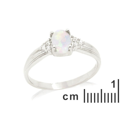 Ring with natural white opal from Australia oval, in rhodium silver 925
