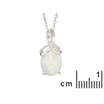 Pendente con opale bianco ovale, in argento 925 rodiato, altezza 1,5 cm
