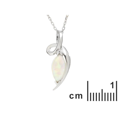 Ciondolo con opale a navetta bianco, in argento 925 rodiato, altezza 2,2 cm