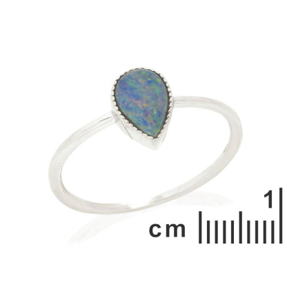 Inel cu picătură de opal albastru australian dublet, din argint 925 placat cu rodiu