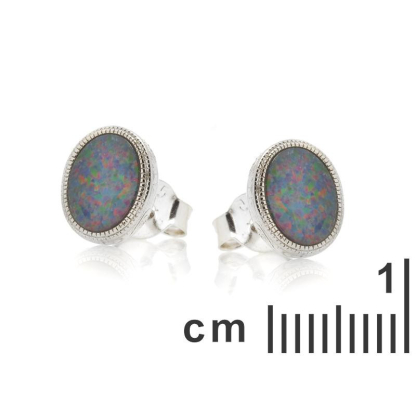 Boucles d'oreilles avec opale bleue doublet ovale, en argent rhodié 925