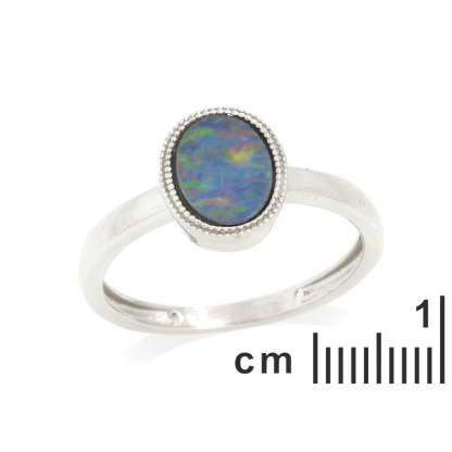 Ring mit ovalem australischem Doublet-Blauopal, aus rhodiniertem Silber 925