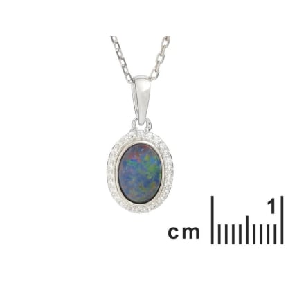 İkili opal ve zirkonyum oksit Kolye ucu, 925 rodyum kaplama gümüş, yükseklik 1 cm
