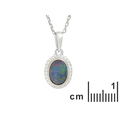 Pandantiv dublu opal și oxid de zirconiu, argint placat cu rodiu 925, înălțime 1 cm