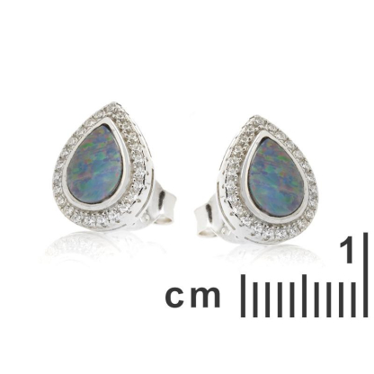 Oorbellen met blauwe opaal doublet druppel, in gerhodineerd zilver 925