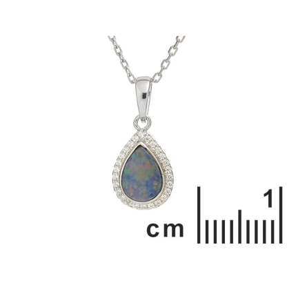Colgante con doblete de ópalo azul, en plata 925 rodiada, altura 1+0,6 cm