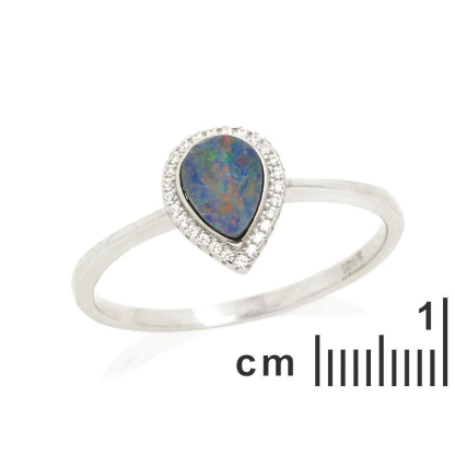 Ring mit australischem Dublett-Tropfen aus blauem Opal, aus 925er rhodiniertem Silber