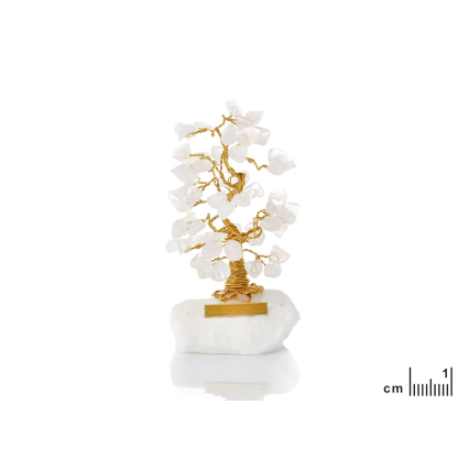 Arbre du bonheur de 8 cm avec quartz rose et marbre grec