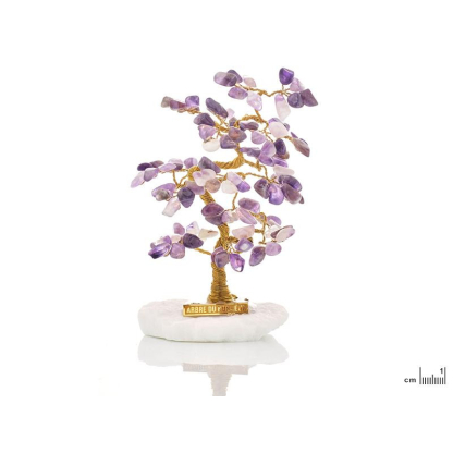 Glücksbaum 16-17 cm mit Amethyst (95 Blütenblätter) und griechischem Marmor