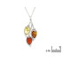 Ciondolo con goccia di ambra multicolore, in argento 925 rodiato, altezza 3 cm