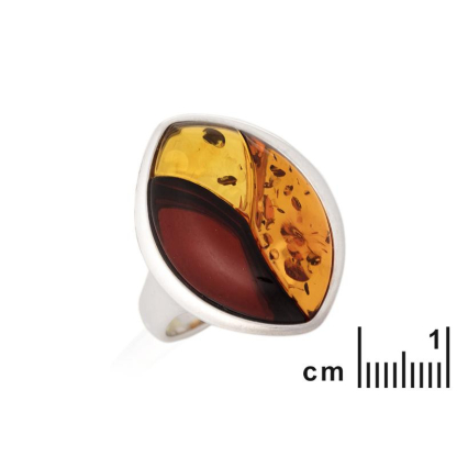 Ring mit natürlichem mehrfarbigem Bernstein aus der Ostsee, gefertigt aus 925 rhodiniertem Silber