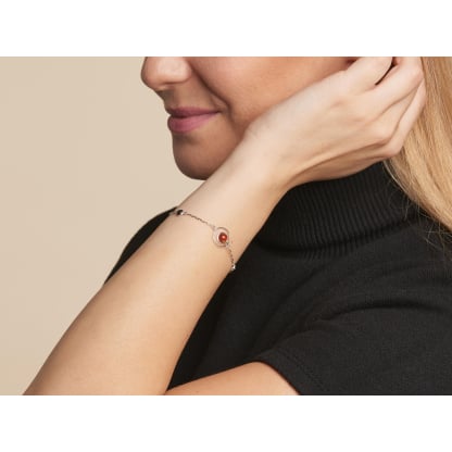Bracciale con ambra tonda multicolore, in argento 925 rodiato, lunghezza 16+3 cm