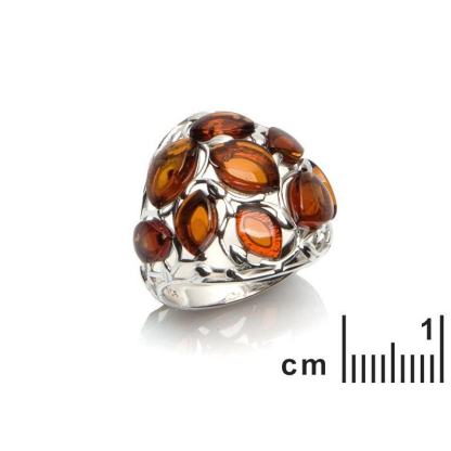 Ring with natural cognac amber from the Baltic Sea, in rhodium-plated silver 925