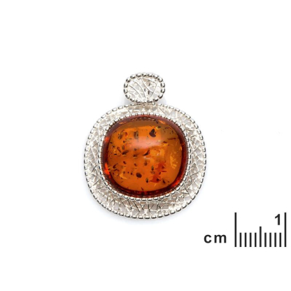 Anhänger mit quadratischem Cognac-Bernstein, aus 925 rhodiniertem Silber, Höhe 2,3+0,5 cm