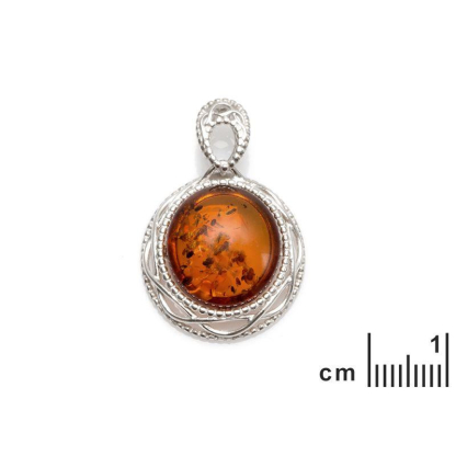 Colgante con ámbar coñac ovalado, en plata 925 rodiada, altura 2+1 cm