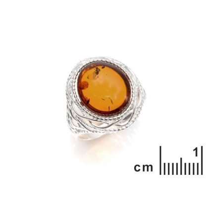 Ring with natural cognac amber from the Baltic Sea oval, in rhodium-plated silver 925