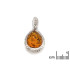 Pingente com gota âmbar conhaque, em prata 925 banhada a ródio, altura 2+1 cm