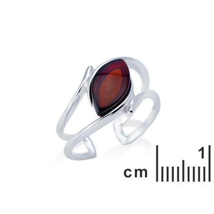 Anillo con ámbar coñac de la lanzadera del Mar Báltico, en plata 925 rodiada