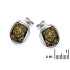 Clous d'oreilles ovale avec ambre vert rectangulaire, en argent rhodié 925