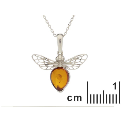 Bienenanhänger mit Cognac-Bernstein, aus 925 rhodiniertem Silber, Höhe 1,5+0,8 cm