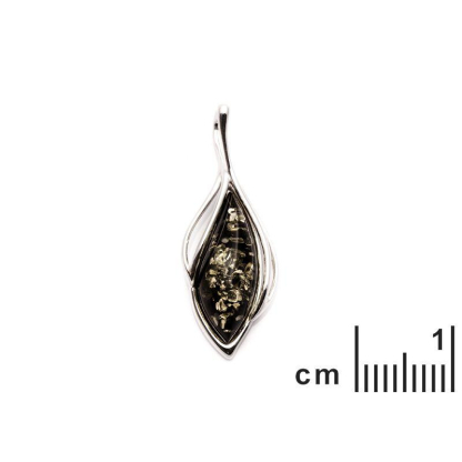 셔틀 그린 앰버 펜던트, 925 로듐 도금 실버, 높이 3.5 cm
