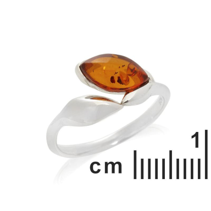 Ring with natural cognac amber from the Baltic Sea, in rhodium-plated silver 925