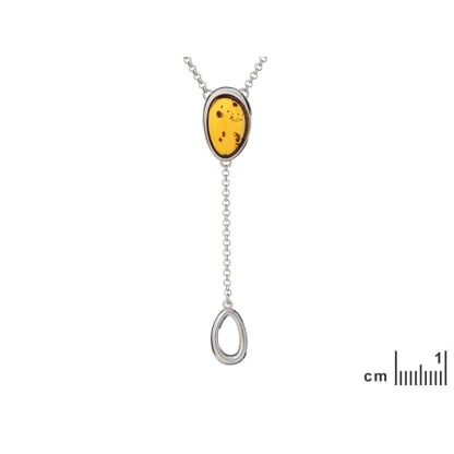 Colier cu chihlimbar cognac oval, din argint 925 rodiu, lungime 45 + 3 cm