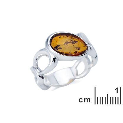 Anillo con ámbar coñac natural del Mar Báltico ovalado, de plata 925 rodiada