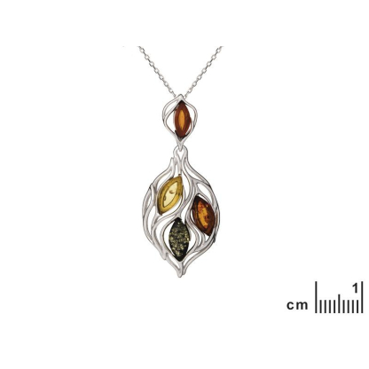 Colgante con lanzadera de ámbar multicolor, en plata 925 rodiada, altura 4,5 cm