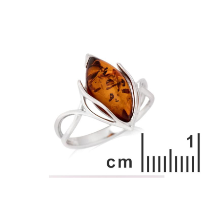 Anillo con ámbar coñac de la lanzadera del Mar Báltico, en plata 925 rodiada