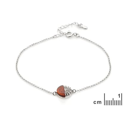 Pulseira com âmbar conhaque natural, em prata 925 banhada a ródio, comprimento 17+3 cm