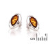 Natural cognac amber navette stud earrings, in 925 rhodium silver