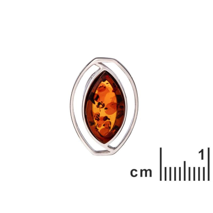 Pendentif avec ambre cognac navette, en argent rhodié 925, hauteur 2,7 cm