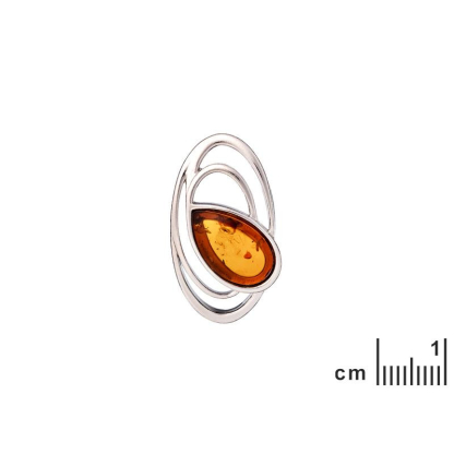 Pendant with oval cognac amber, in 925 rhodium silver, height 2.5 cm