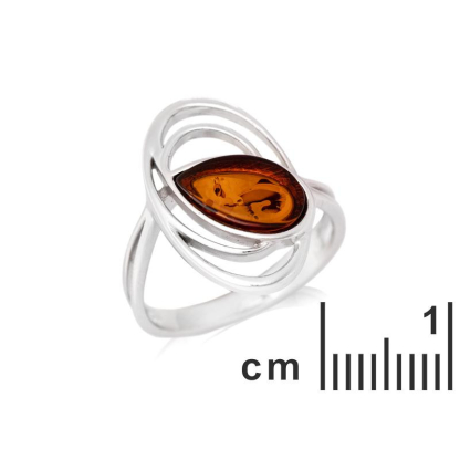 Ovale ring met natuurlijke cognac-amberdruppel, in gerhodineerd zilver 925