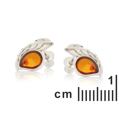 Boucles d'oreilles avec ambre cognac naturel, en argent rhodié 925
