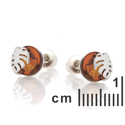 Boucles d'oreilles avec ambre cognac naturel, en argent rhodié 925