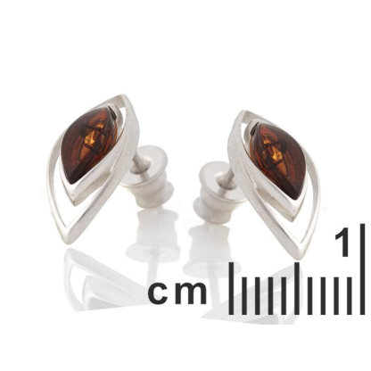 Pendientes con ámbar coñac natural, en plata 925 rodiada
