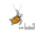 Turtle pendant with oval cognac amber, in 925 aged silver, height 2 cm