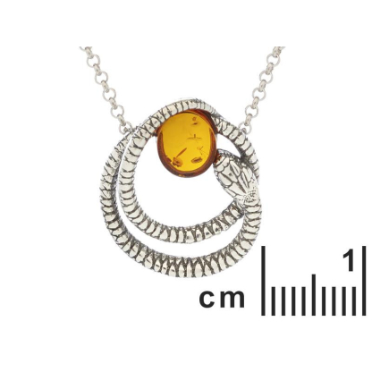 Snake necklace with cognac amber, in 925 rhodium silver, length 45 + 5 cm