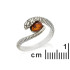 Snake ring with natural cognac amber, in 925 rhodium silver