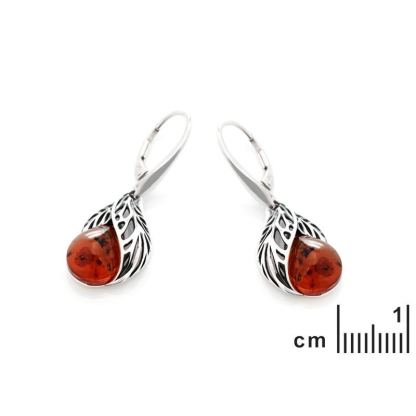 Earrings with natural cognac amber, in aged silver 925