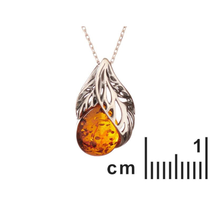 Pendant with cognac amber drop, in aged 925 silver, height 2 cm