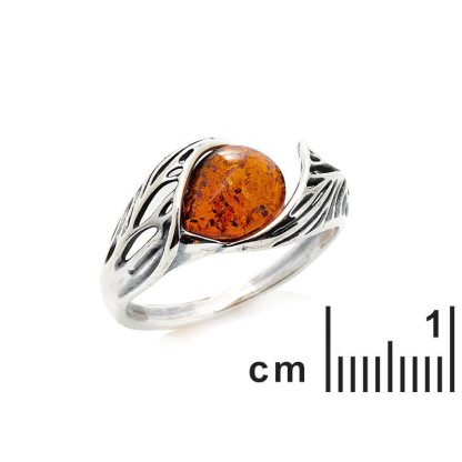Ring with natural cognac amber from the Baltic Sea, in aged 925 silver