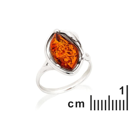 Anillo con ámbar coñac natural de la gota del Mar Báltico, en plata 925 rodiada