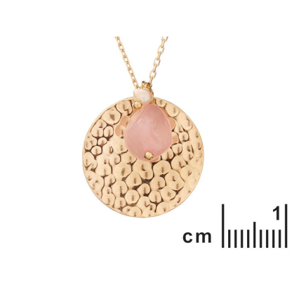 Collana con quarzo rosa e perle, in argento dorato 925, lunghezza 42+3 cm