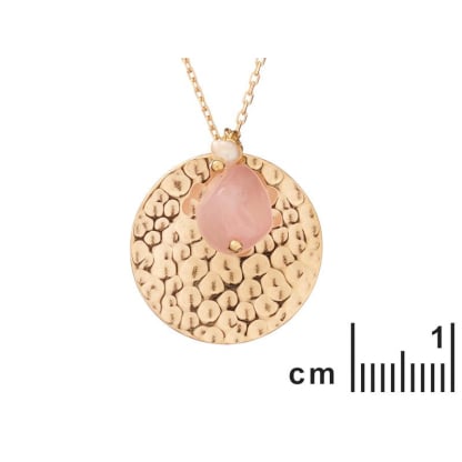 Pembe kuvars ve incilerden oluşan kolye, 925 altın gümüş, uzunluk 42 + 3 cm